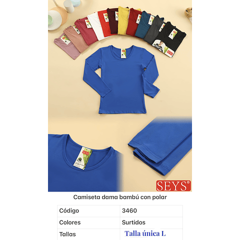 Camiseta SEYS mujer 3460 bambú con polar talla única L y colores surtidas la docena 