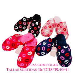 Pantuflas dama térmico con polar tallas y colores surtidas la docena 