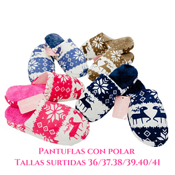 Pantuflas dama térmico con polar tallas y colores surtidas la docena 