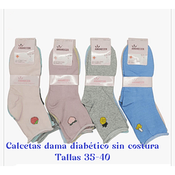 Calcetas dama diabético sin costura tallas 35/40 colores surtidas la docena 
