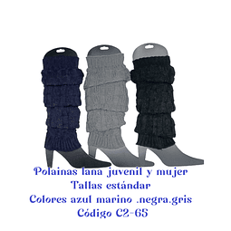 Polainas lana C2-65 juvenil y dama .colores azul marino .negro y gris y tallas estándar la docena 
