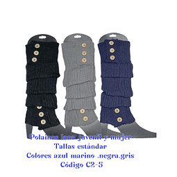Polainas lana C2-5 juvenil y dama .colores azul marino .negro y gris y tallas estándar la docena 