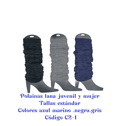 Polainas lana C2-1 juvenil y dama .colores azul marino .negro y gris y tallas estándar la docena 