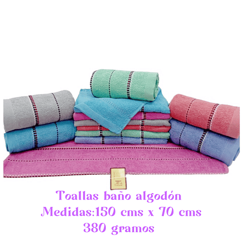 Toallas de baño algodón 💯 150 cms x 80 cms .380 gramos .colores surtidas la docena 