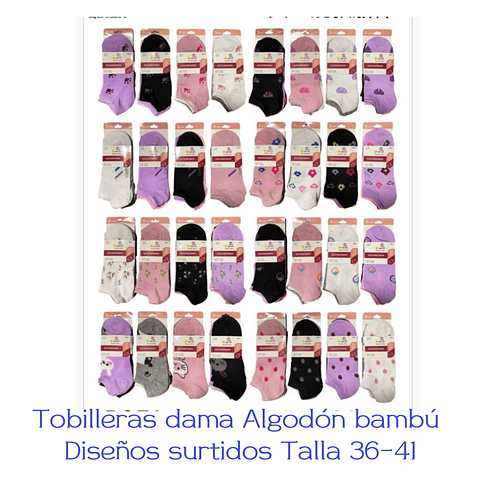 Tobilleras bambú de dama talla 36-41 la docena 