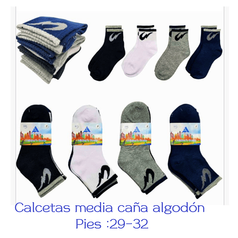 Calcetas media caña algodón 80% talla 29-32 la docena 