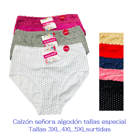 Calzón señora algodón tallas especial y colores surtidas la docena 