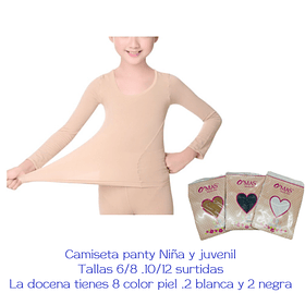 Camiseta panty Niña y juvenil tallas y colores surtidas la docena 