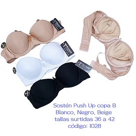 Sostén copa B con push-up  tallas surtidas y colores blanco negro y beige la docena