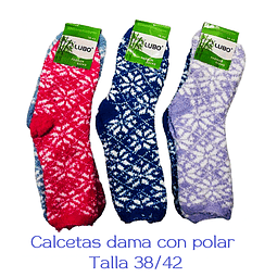 Calcetas con polar de dama colores surtidas la docena 