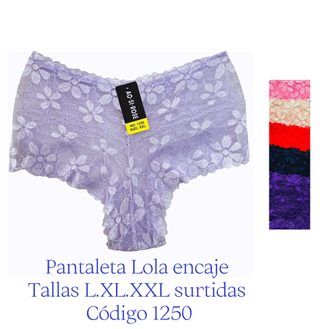 Pantaleta encaje tallas y colores surtidas la docena 