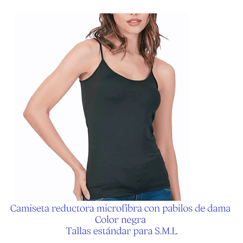 Camiseta reductora microfibra con pavilos de dama color negra y tallas estándar la docena 