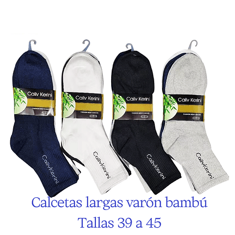 Calcetas largas varón bambú talla 39/45 y colores surtidas la docena 