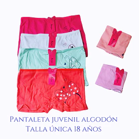 Pantaleta algodón juvenil talla única para 18 años y colores surtidas la docena 