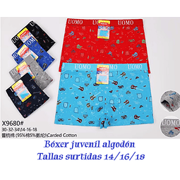 Boxer algodón juvenil tallas 14/16/18 años y colores surtidas la docena 