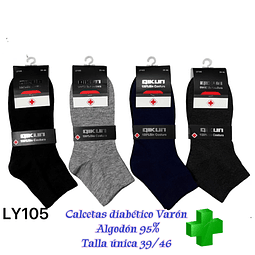 Calcetas Diabético varón #Ly105 algodón 95% talla única 39/45 la docena 