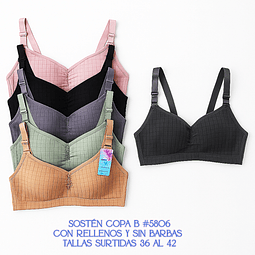 Sostén copa B sin barbas y con rellenos tallas y colores surtidas la docena 