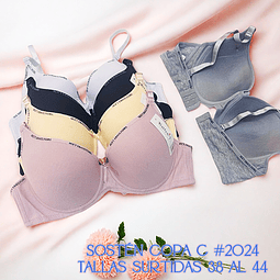 Sostén copa C con barbas y con rellenos tallas y colores surtidas la docena 