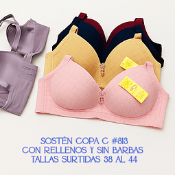 Sostén copa C sin barbas y con rellenos tallas y colores surtidas la docena 