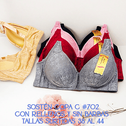 Sostén copa C sin barbas y con rellenos y con broches adelante tallas y colores surtidas la docena 
