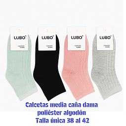 Calcetas media caña Dama oferta poliéster talla única y colores surtidas la docena 