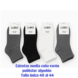 Calcetas media caña Varón oferta poliéster talla única y colores surtidas la docena 
