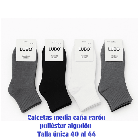 Calcetas media caña Varón oferta poliéster talla única y colores surtidas la docena 