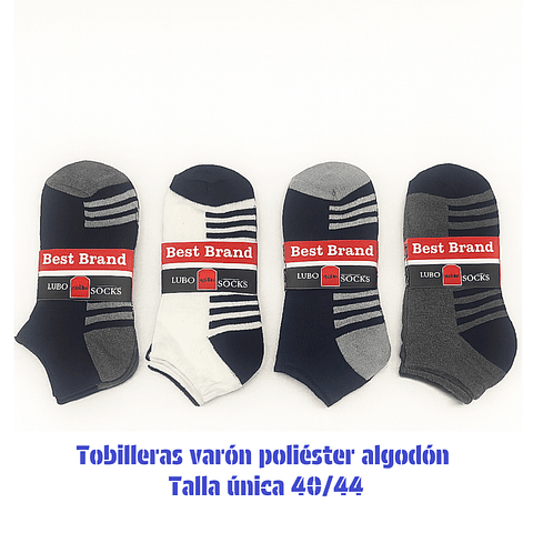 Calcetas tobilleras Varón oferta poliéster talla única y colores surtidas la docena 