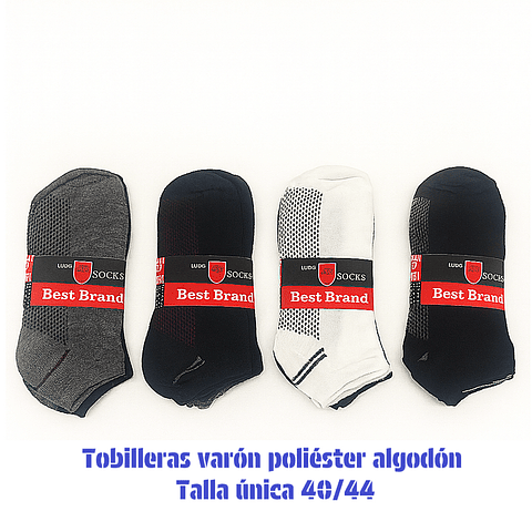 Calcetas tobilleras Varón oferta poliéster talla única y colores surtidas la docena 