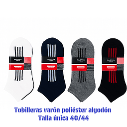 Calcetas tobilleras Varón oferta poliéster talla única y colores surtidas la docena 