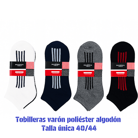 Calcetas tobilleras Varón oferta poliéster talla única y colores surtidas la docena 