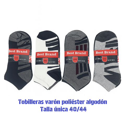 Calcetas tobilleras Varón oferta poliéster talla única y colores surtidas la docena 