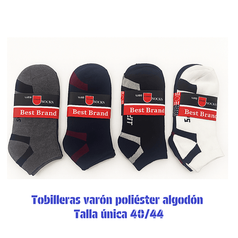 Calcetas tobilleras Varón oferta poliéster talla única y colores surtidas la docena 