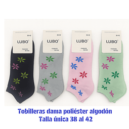 Calcetas tobilleras Dama oferta poliéster talla única y colores surtidas la docena 