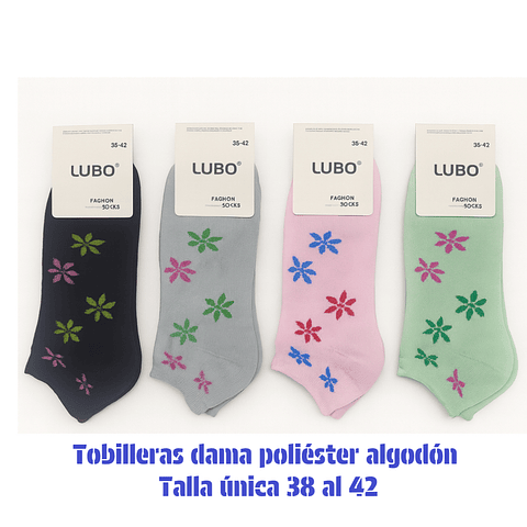 Calcetas tobilleras Dama oferta poliéster talla única y colores surtidas la docena 