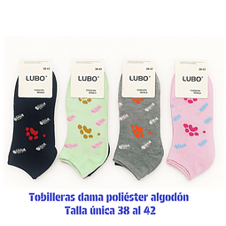 Calcetas tobilleras Dama oferta poliéster talla única y colores surtidas la docena 