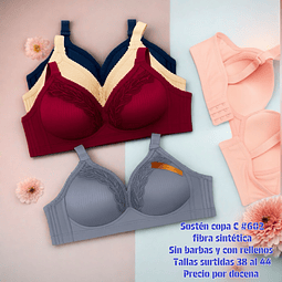 Sostén copa C sin barbas y con rellenos tallas y colores surtidas la docena 