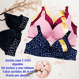 Sostén copa C sin barbas y con rellenos tallas y colores surtidas la docena 