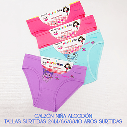 Calzón niña algodón tallas y colores surtidas la docena 