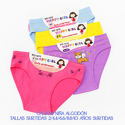 Calzón niña algodón tallas y colores surtidas la docena 