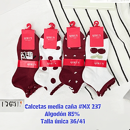 Calcetas media caña dama algodón mx237 talla única y colores surtidas la docena 