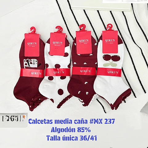 Calcetas media caña dama algodón mx237 talla única y colores surtidas la docena 
