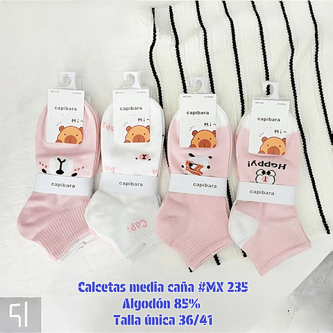 Calcetas media caña dama algodón mx235 talla única y colores surtidas la docena 