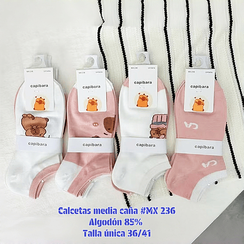 Calcetas media caña dama algodón mx236 talla única y colores surtidas la docena 