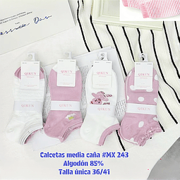 Calcetas media caña dama algodón mx243 talla única y colores surtidas la docena 