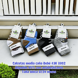 Calcetas bebé algodón con antideslizantes talla única 0 al 24 meses la docena 
