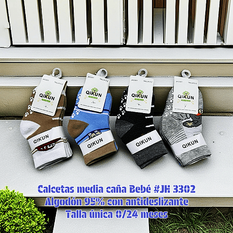 Calcetas bebé algodón con antideslizantes talla única 0 al 24 meses la docena 