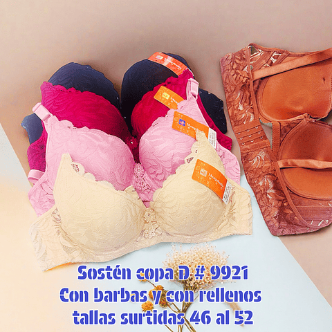 Sostén copa D tallas y colores surtidas la docena 