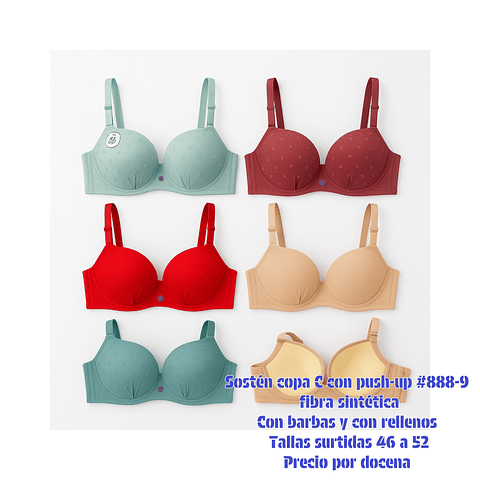 Sostén copa C con push-up tallas y colores surtidas la docena 