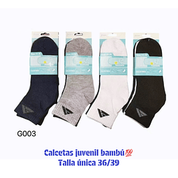 Calcetas bambú💯 juvenil talla única 36/39 y colores surtidas la docena 